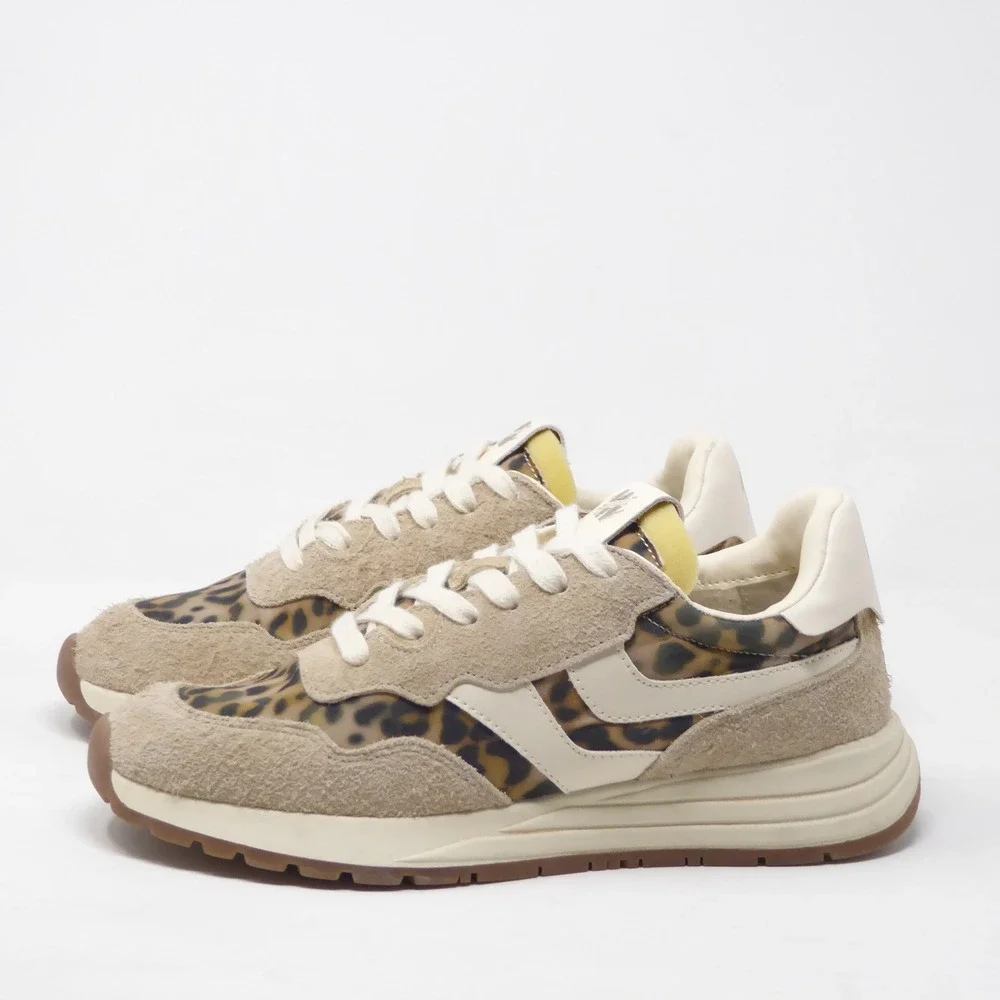 Steve Madden Womens Burst Sneakers Tan Leopard Print Lace Up 8.5M